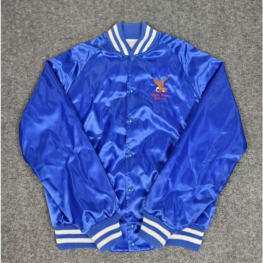 Vintage 1985 Texas Jaycees Eagle Corps Satin Varsity Jacket USA Made 80s Blue